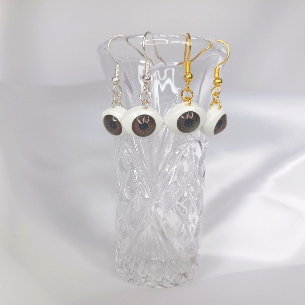 Brown Doll Eyeball Earrings.